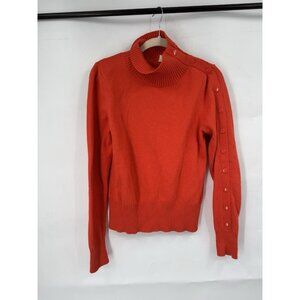Moth Anthropologie Wool Blend Sweater Women Medium Orange Snap Sleeve